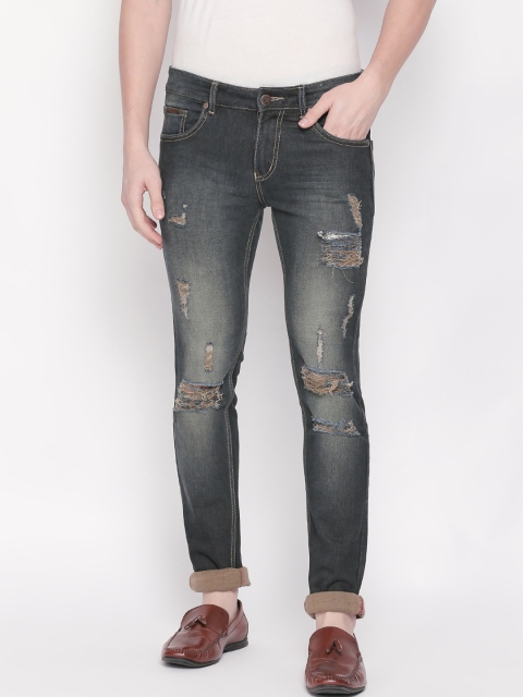 

BOLTS and BARRELS Men Black Slim Fit Low-Rise Highly Distressed Stretchable Jeans
