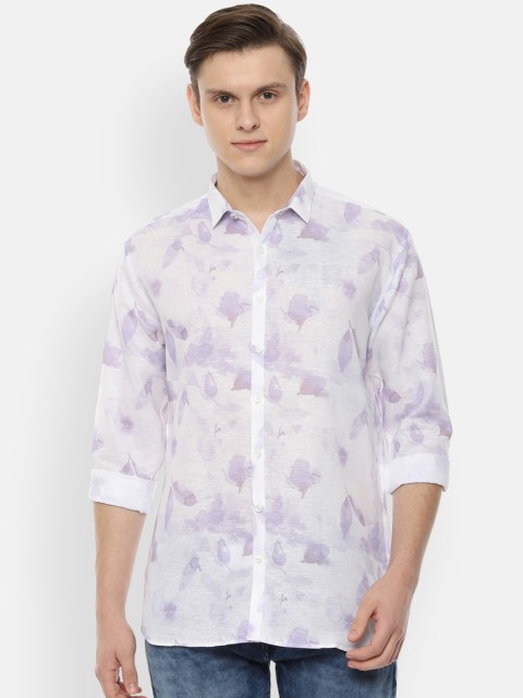 

V Dot Men White Slim Fit Printed Casual Shirt