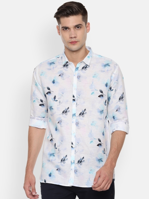 

V Dot Men White & Blue Slim Fit Printed Casual Shirt