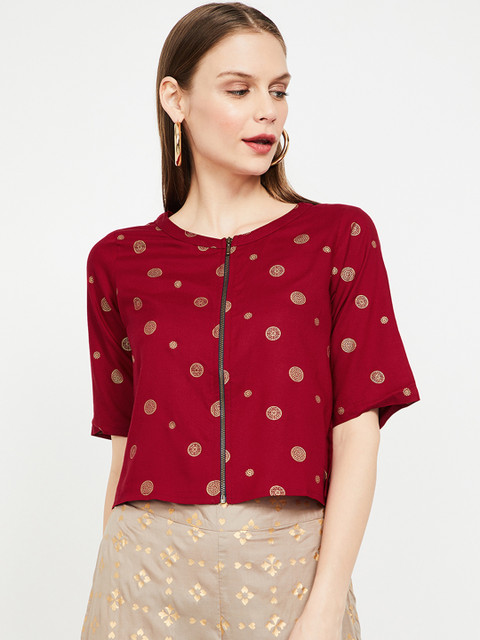 

Colour Me by Melange Women Maroon Printed Top
