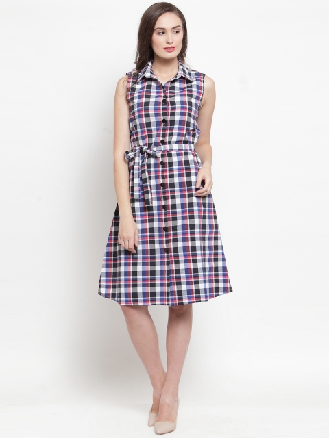 

Purple State Women Multicoloured Checked Shirt Dress, Multi