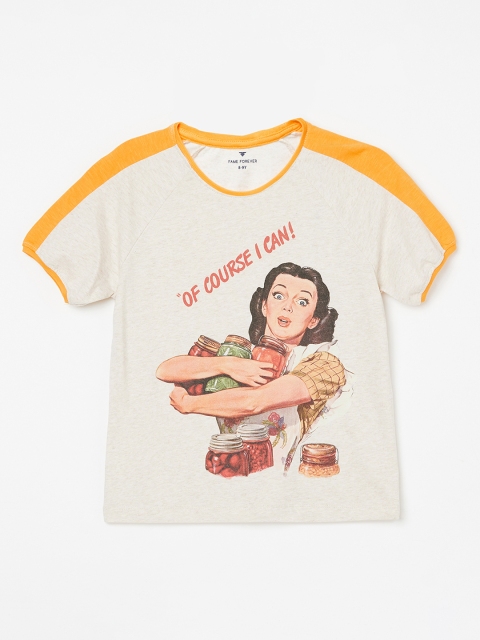 

Fame Forever by Lifestyle Girls Cream-Coloured Printed Top