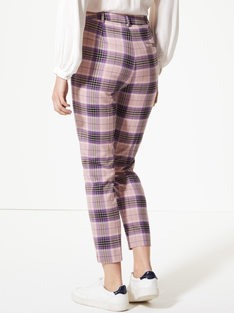 

Marks & Spencer Women Pink Flared Checked Regular Trousers