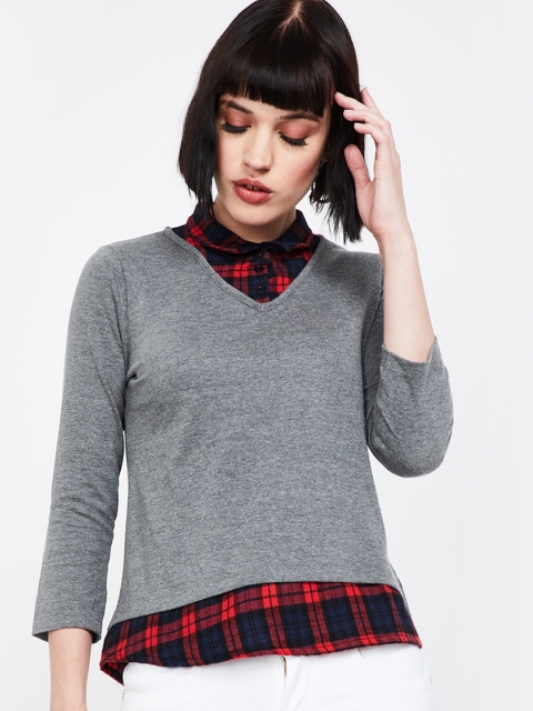 

Fame Forever by Lifestyle Women Grey Checked Shirt Style Top