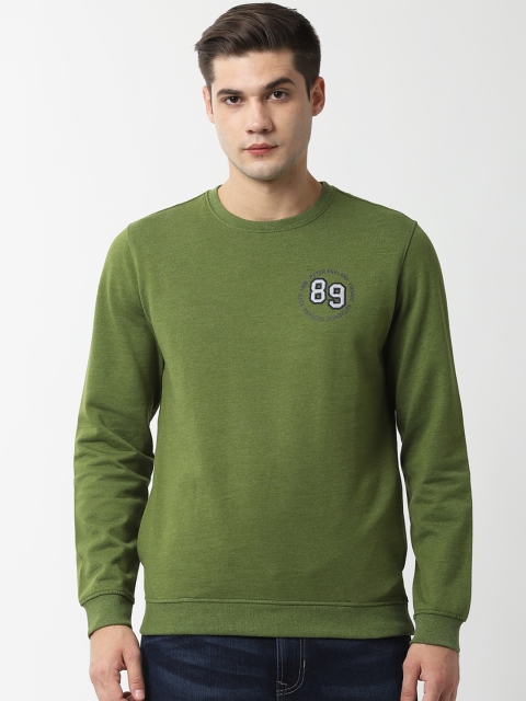 

Peter England Casuals Men Green Solid Sweatshirt