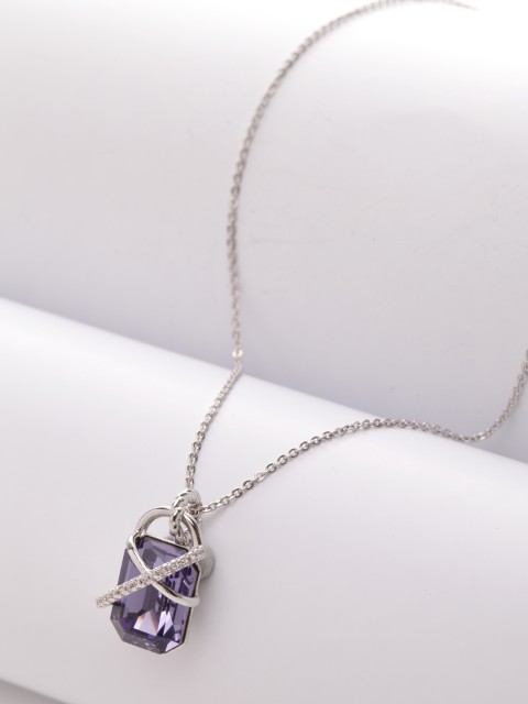 

AVANT-GARDE PARIS Women Rhodium Plated Purple Swarovski Geometric Pendant with Chain, Silver