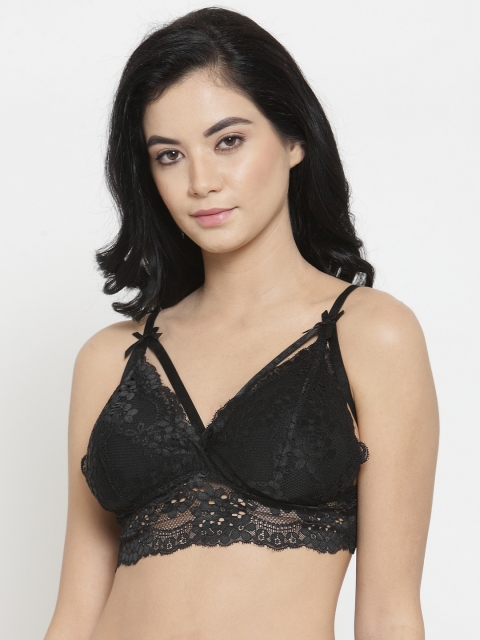 

Laceandme Black Lace Non-Wired Lightly Padded Bralette Bra 3010