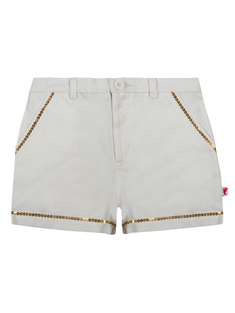 

First Kick Girls Off-White Embellished Regular Fit Hot Pants