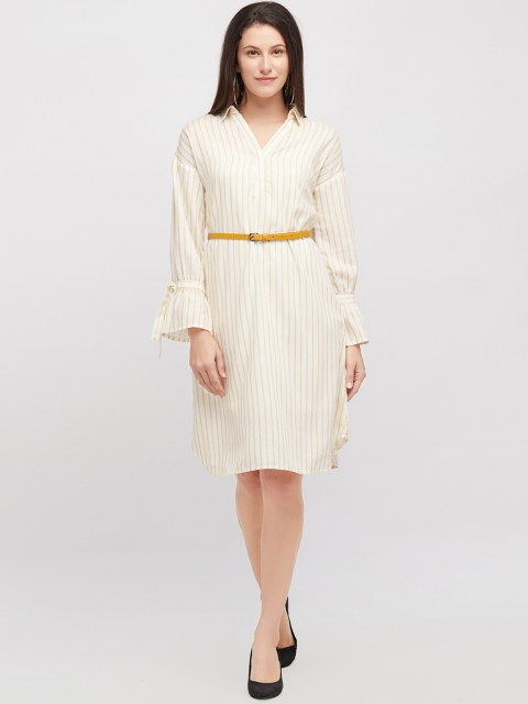 

109F Women Striped Yellow Shirt Dress