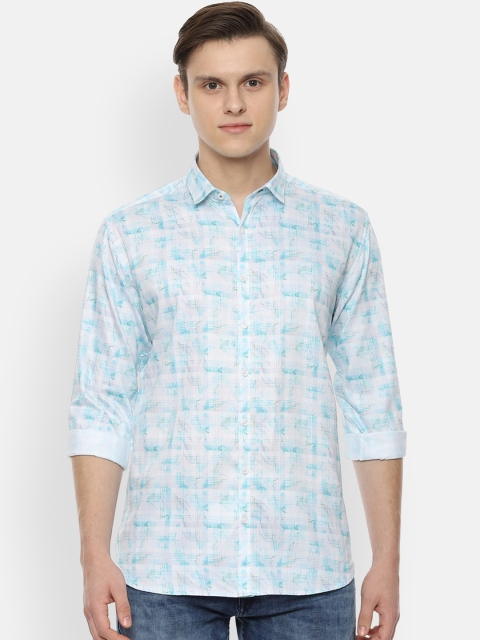 

V Dot Men Blue & White Slim Fit Printed Casual Shirt