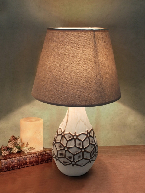 

TIED RIBBONS Grey Solid Bedside Table Top Lamp with Shade