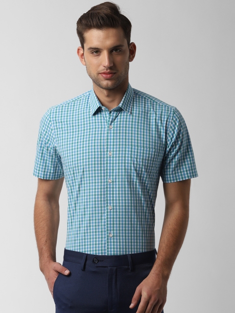 

Peter England Men Blue & Green Regular Fit Checked Formal Shirt