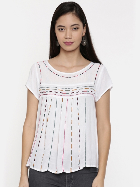 

Chumbak Women White Striped A-Line Top