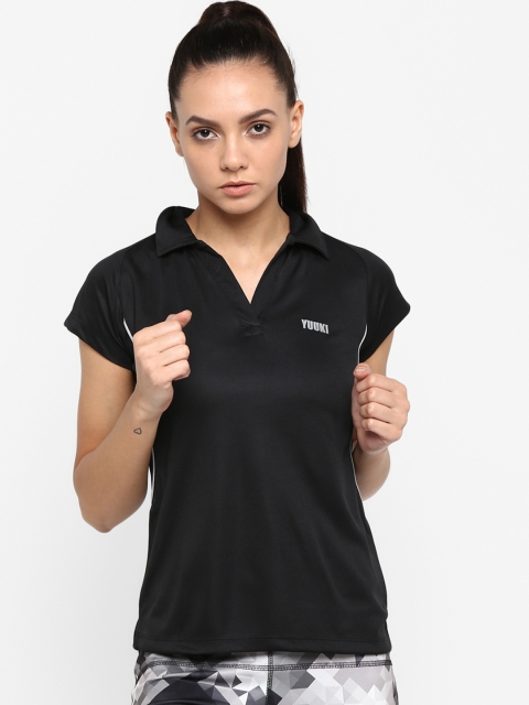 

Yuuki Women Black Solid Polo Collar T-shirt