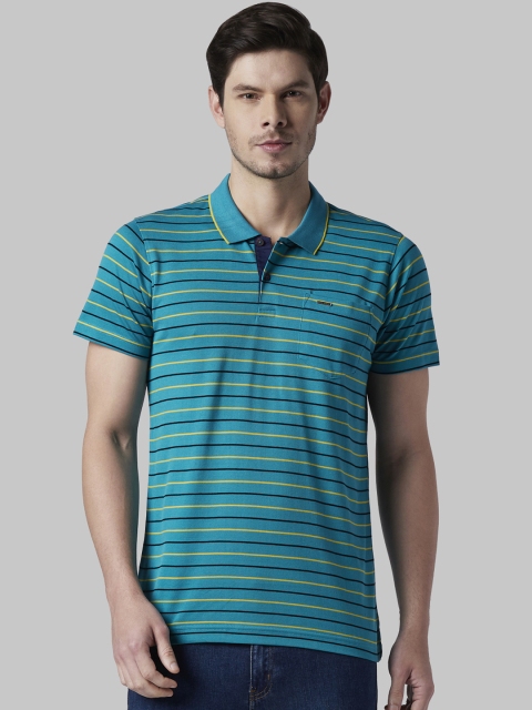 

Park Avenue Men Blue Striped Polo Collar T-shirt