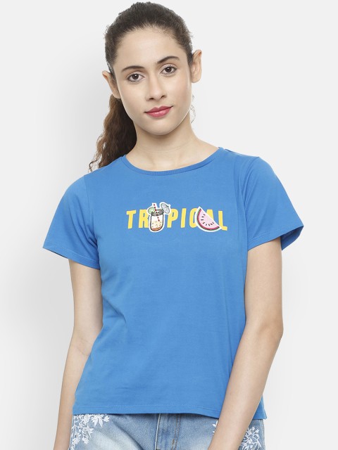 

People Women Blue Printed Top