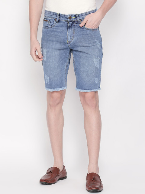 

BOLTS and BARRELS Men Blue Solid Slim Fit Denim Shorts