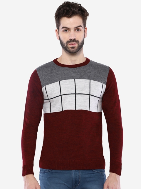 

Duke Men Maroon & Off-White Colourblocked Sweater