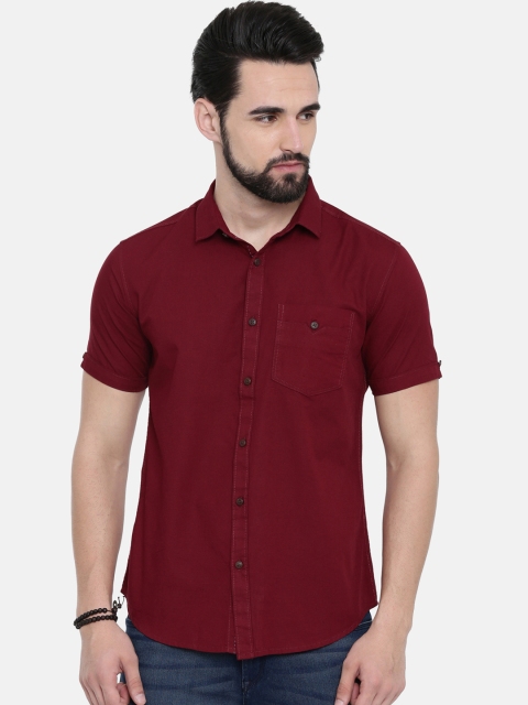 

IMYOUNG Men Maroon Slim Fit Solid Casual Shirt