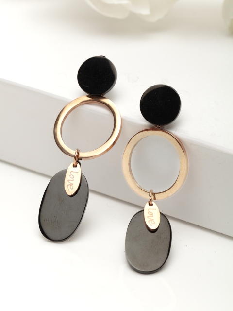 

AVANT-GARDE PARIS Black & Gold-Toned Circular Drop Earrings