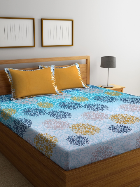 

BOMBAY DYEING Blue Abstract 180 TC Cotton 1 King Bedsheet with 2 Pillow Covers