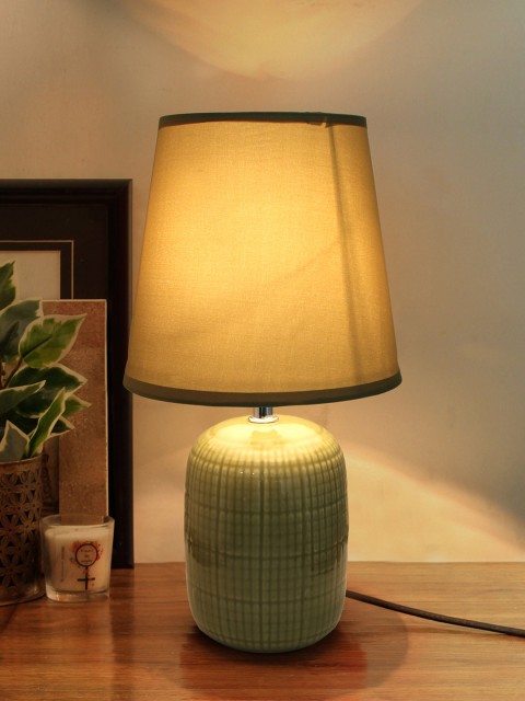 

TIED RIBBONS Green Printed Bedside Table Top Lamp with Shade