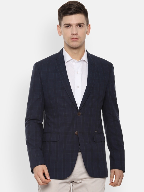 

Van Heusen Sport Men Navy Blue Regular Fit Check Pattern Single Breasted Blazer
