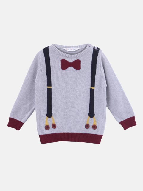 

Beebay Boys Grey Self Design Knitted Sweater