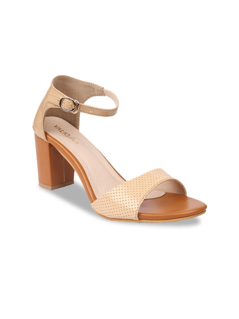 

VALIOSAA Women Beige Textured Mid-Top Heels