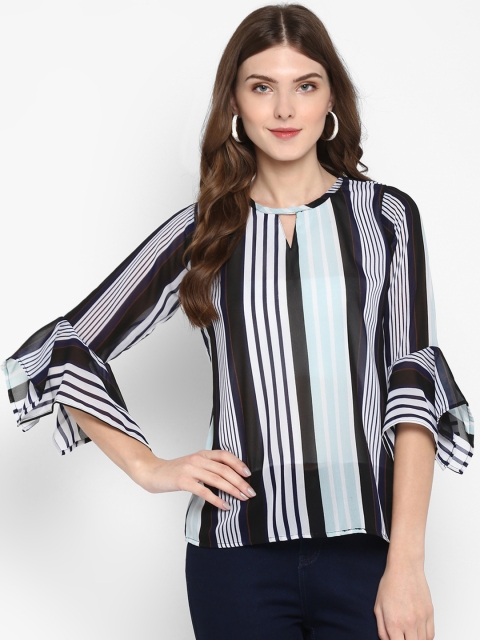 

Indietoga Women White Striped A-Line Top