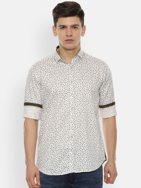 

V Dot Men White & Grey Slim Fit Printed Casual Shirt