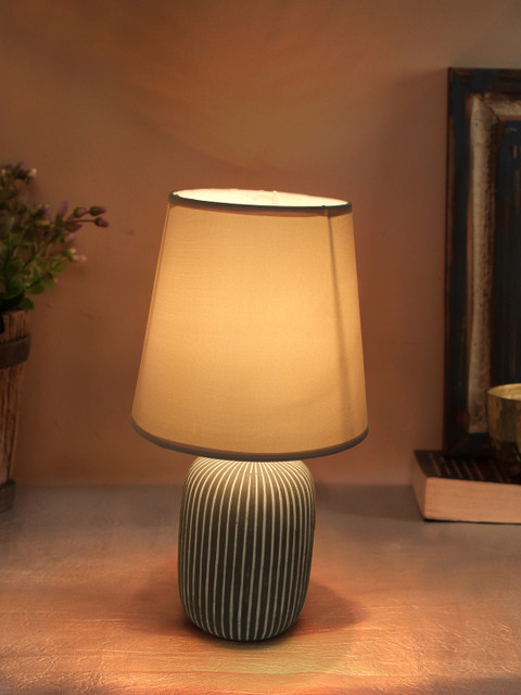 

TIED RIBBONS Black Printed Bedside Table Top Lamp with Shade