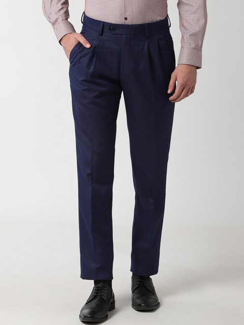 

Peter England Men Navy Blue Slim Fit Self Design Formal Trousers