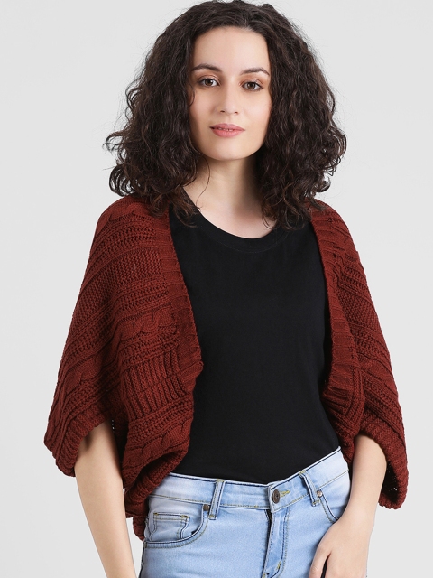 

Zink London Women Maroon Woolen Self Design Open Front Shrug