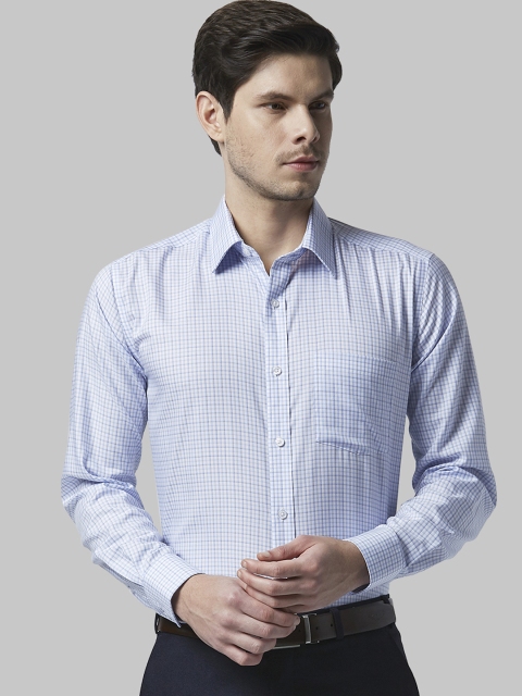 

Park Avenue Men White & Blue Regular Fit Checked Formal Shirt