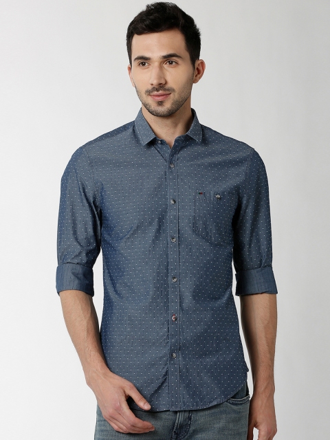 

Peter England Casuals Men Blue Slim Fit Self Design Casual Shirt