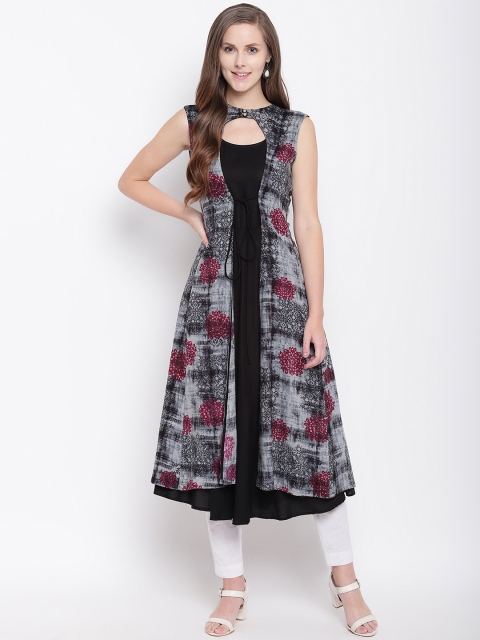 

Vastrachowk Women Grey Printed A-Line Kurta