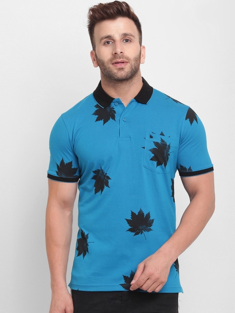

BULLMER Men Blue & Black Printed Polo Collar T-shirt