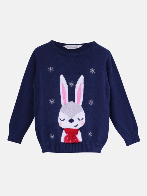 

Beebay Girls Navy Blue Self Design Knitted Sweater