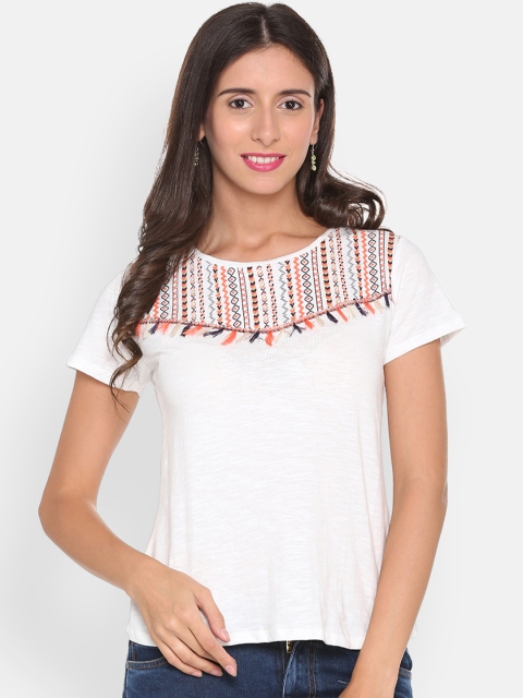 

People Women White Self Design Pure Cotton Top
