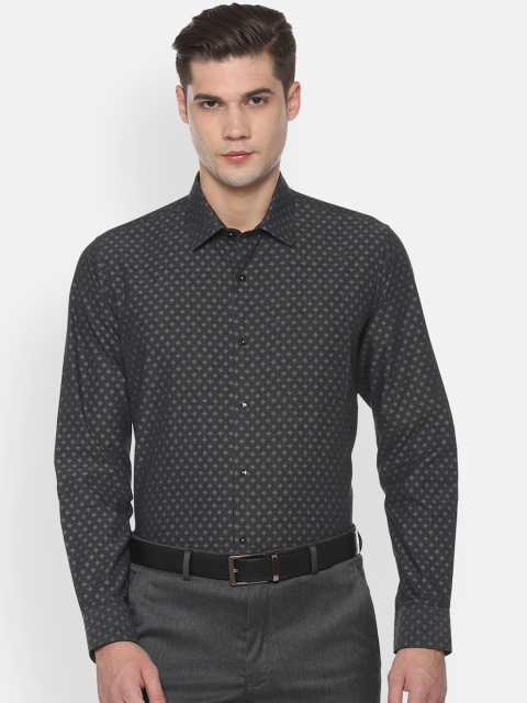 Van Heusen Men Black Slim Fit Self Design Formal Shirt