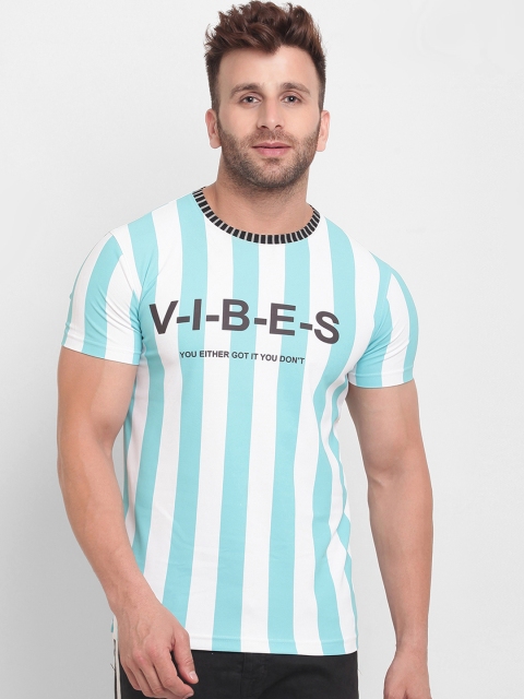 

BULLMER Men Blue & White Striped Round Neck T-shirt