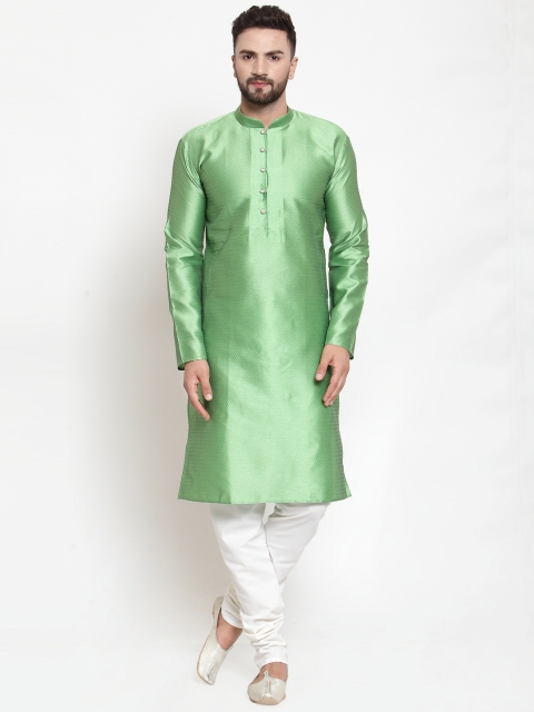 

Jompers Men Green & White Self Design Kurta with Churidar
