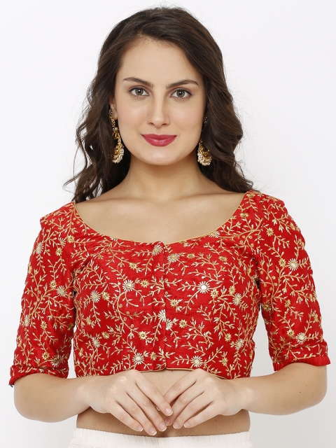 

Salwar Studio Women Red Embroidered Dupion Silk Readymade Padded Saree Blouse