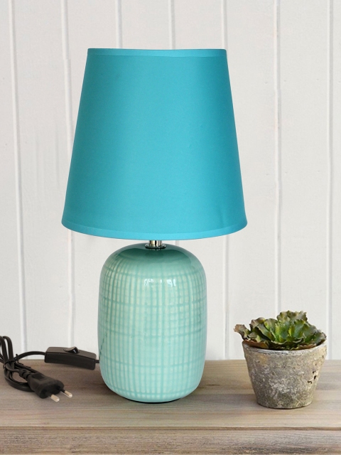 

TIED RIBBONS Blue Printed Bedside Table Top Lamp with Shade