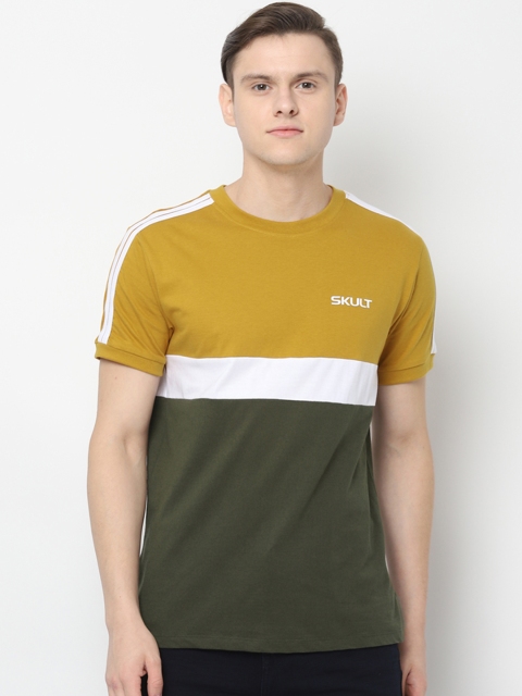 

SKULT by Shahid Kapoor Men Yellow Colourblocked Round Neck T-shirt