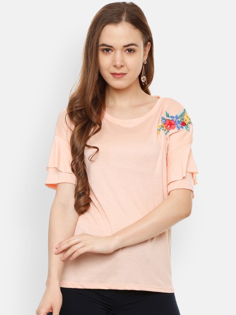 

People Women Peach-Coloured Solid Top