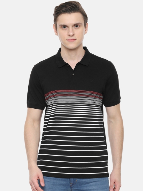 

Allen Solly Men Black & White Striped Polo Collar T-shirt