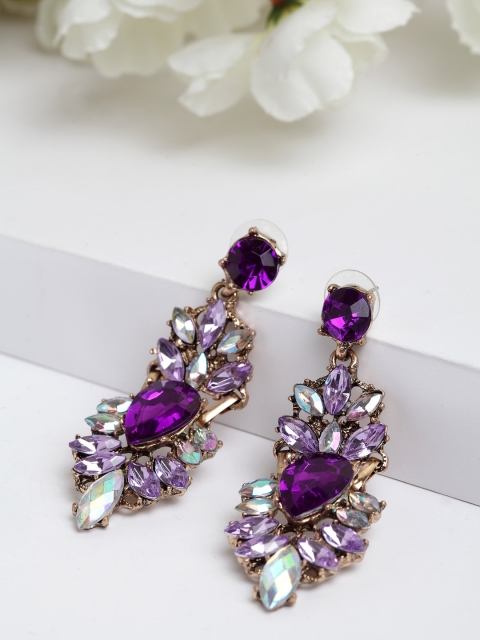 

AVANT-GARDE PARIS Purple & Gold-Plated Teardrop Shaped Drop Earrings