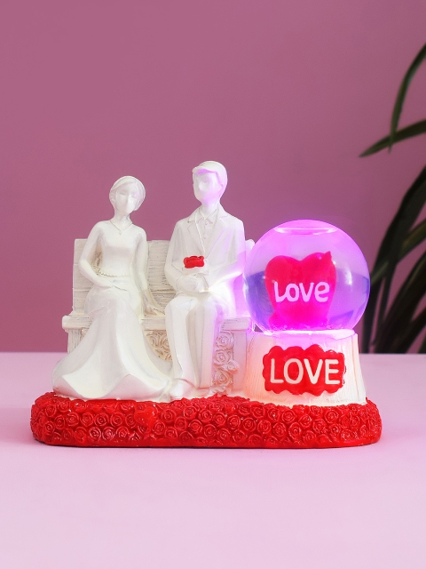 Archies Unisex Red and White Polyresin Love Couple with Snowglobe Showpiece
